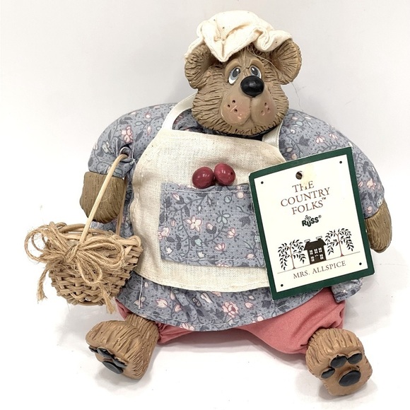 🐻 Primitive Country Bear Shelf Sitter 5” Kitchen Allspice Floral Farmhouse - Picture 1 of 6